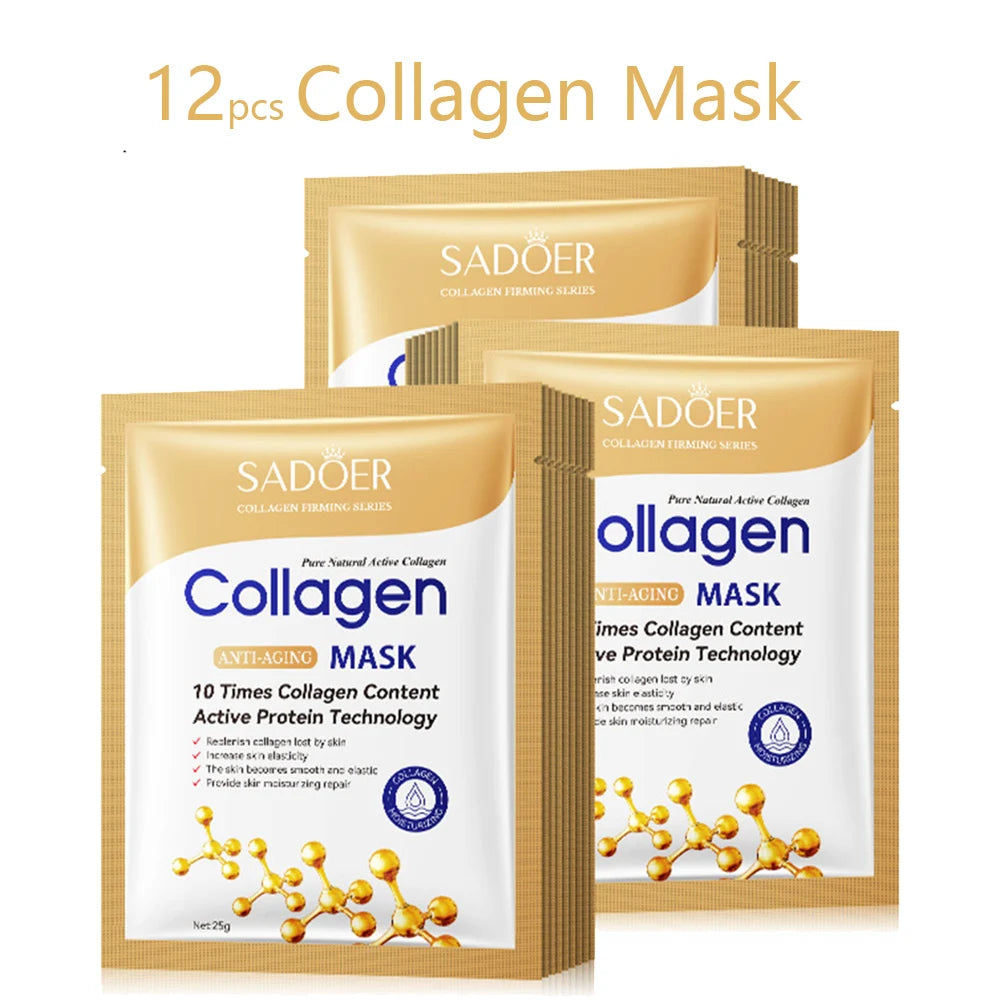 12-Pack Collagen Face Masks — Anti-Aging, Hydrating & Brightening