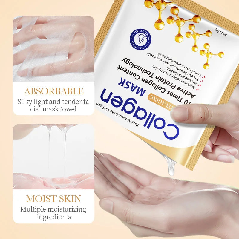 12-Pack Collagen Face Masks — Anti-Aging, Hydrating & Brightening