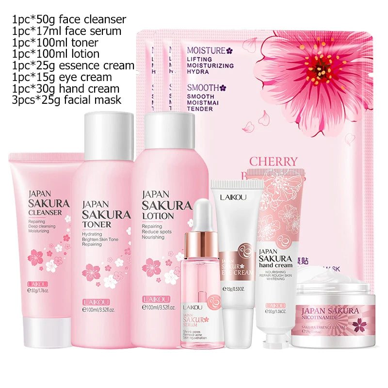 Sakura & Green Tea Skincare Set — Serum, Facial Cream & Eye Cream