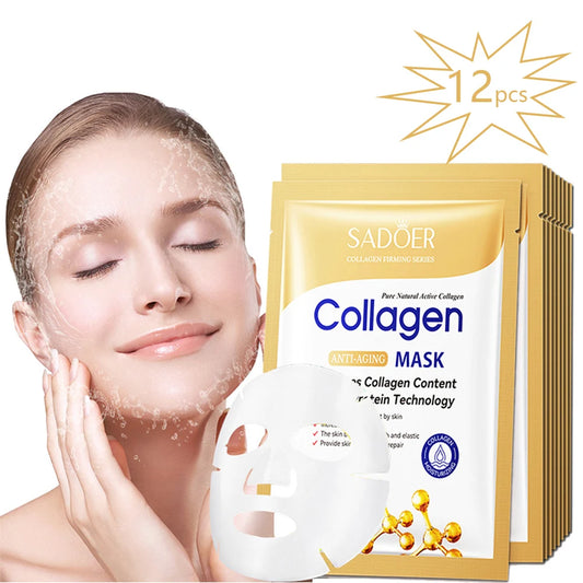 12-Pack Collagen Face Masks — Anti-Aging, Hydrating & Brightening