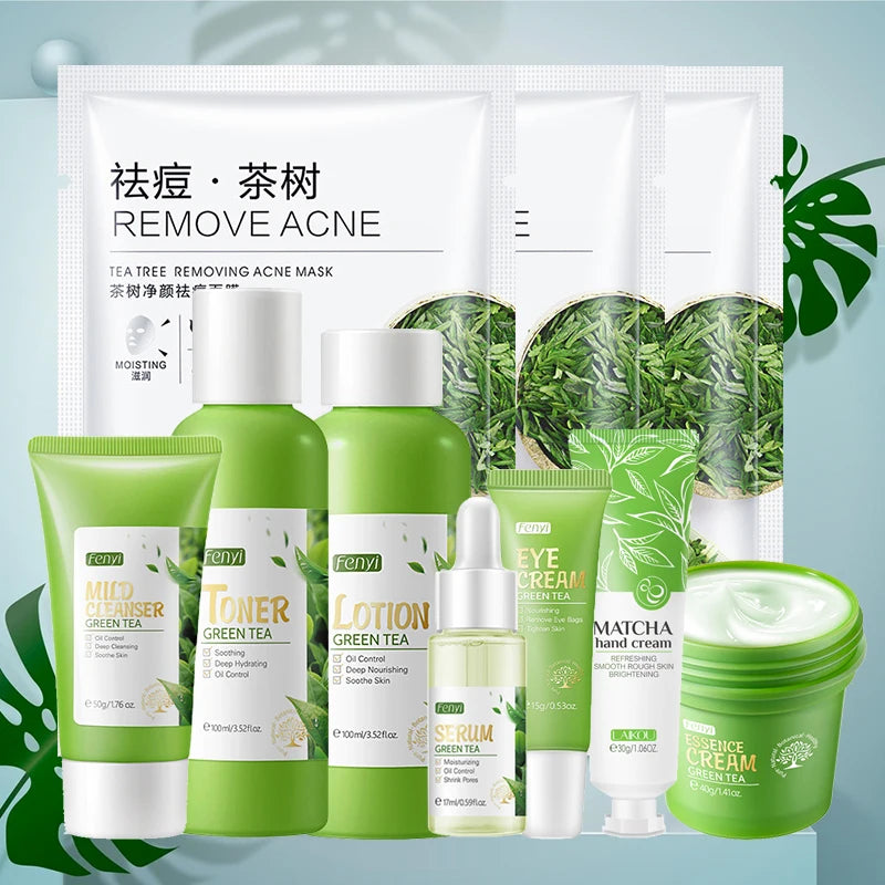 Sakura & Green Tea Skincare Set — Serum, Facial Cream & Eye Cream