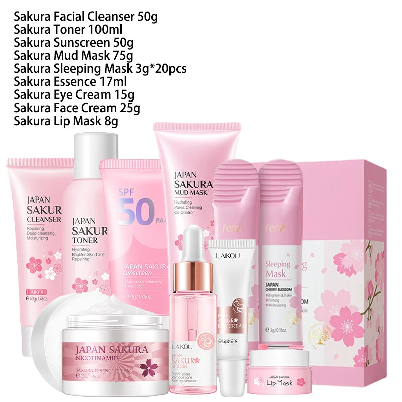 Sakura Complete 9-Piece Skincare Set — Cleansing, Hydration & Sun Protection