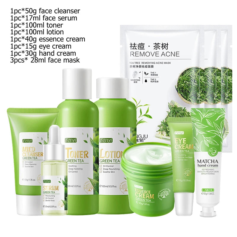 Sakura & Green Tea Skincare Set — Serum, Facial Cream & Eye Cream